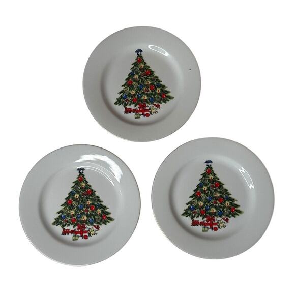 Vintage Christmas Tree Snack Dessert Plates Set of 3 Sea Gull Fine China 7" - Picture 1 of 7